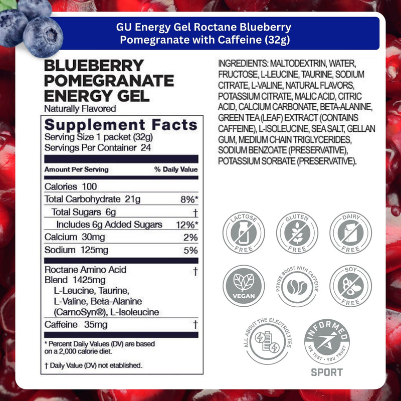 Load image into Gallery viewer, GU Energy Gel Roctane Blueberry Pomegranate with Caffeine (24 x 32g)