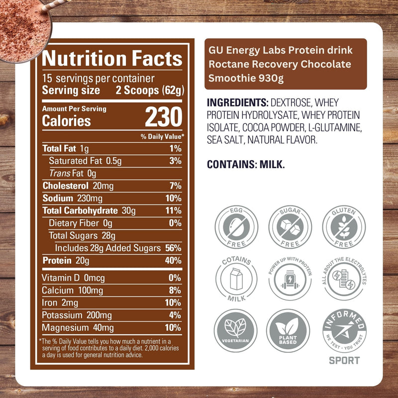 Load image into Gallery viewer, GU Energy Protein Drink Roctane Recovery Chocolate Smoothie (930g)