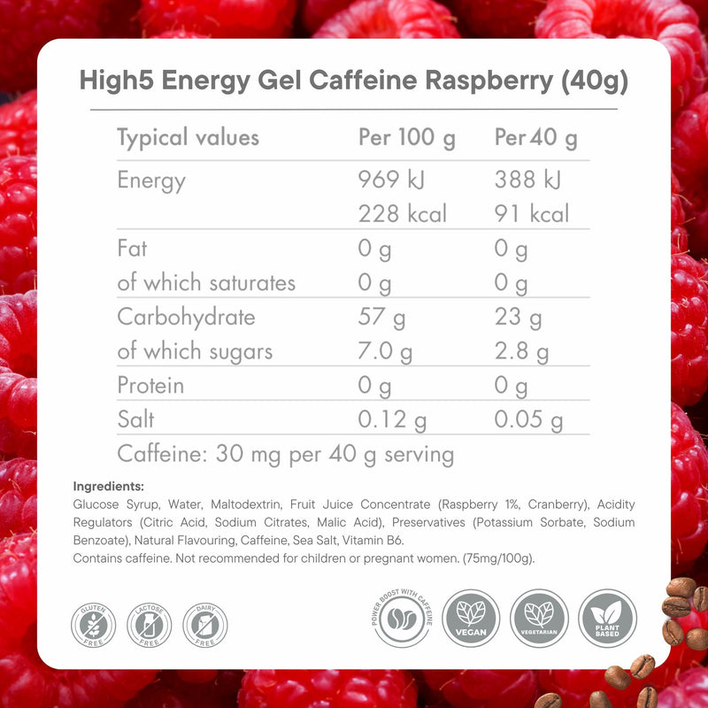 Load image into Gallery viewer, High5 Energy Gel Caffeine Raspberry (20 x 40g)